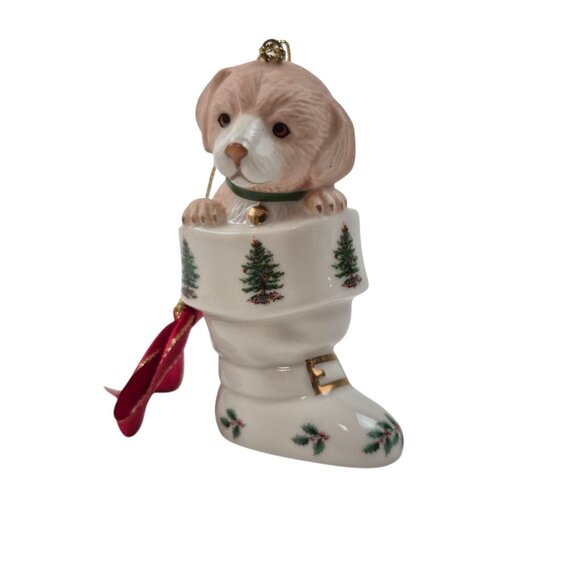 Spode Christmas Tree Ornament Dog In Stocking Porcelain Holiday Decoration - Picture 3 of 10